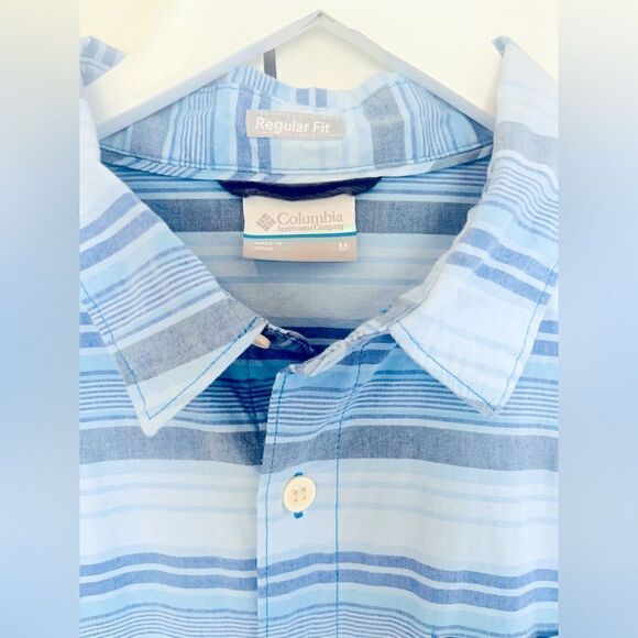 Columbia Men’s plaid button-up (light blue & gray). Size Medium; Regular fit - Picture 5 of 10